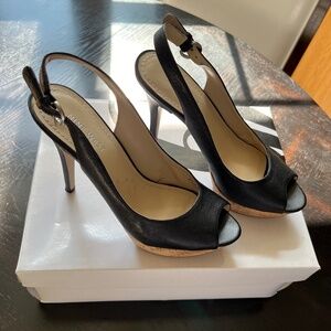 Nine West Big Spender Black Wedge Slingback Peep Toe Pump